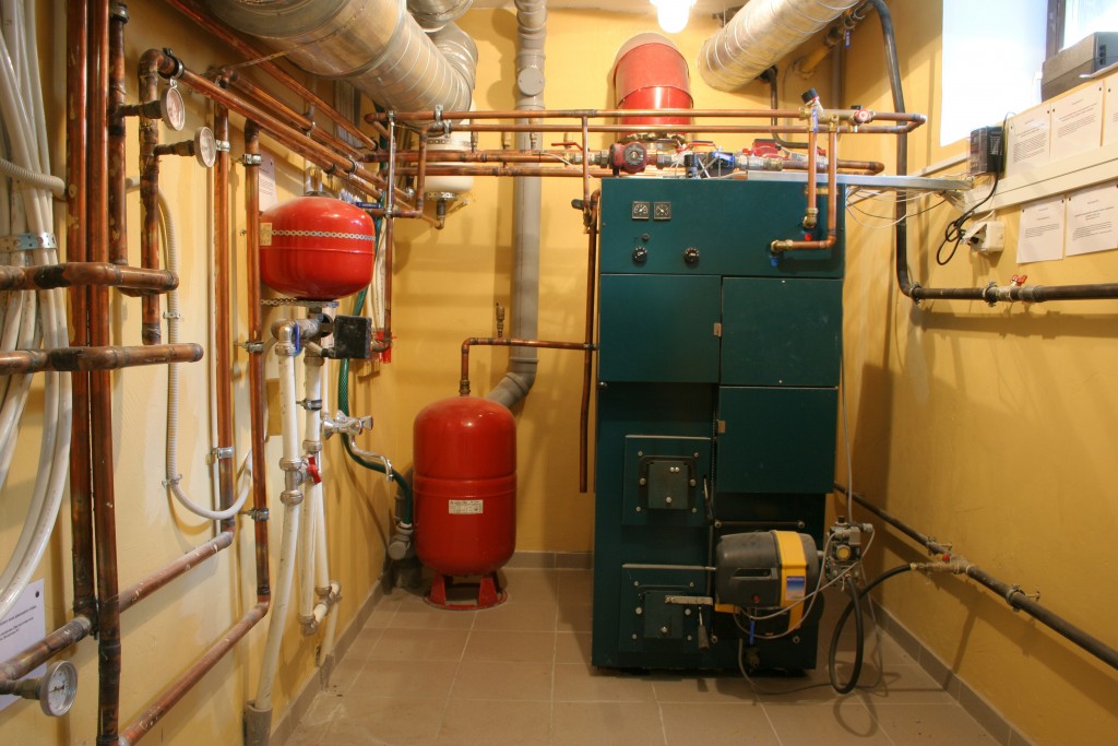 a heating system in a boiler room