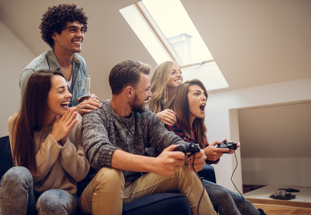 group of friends playing video games