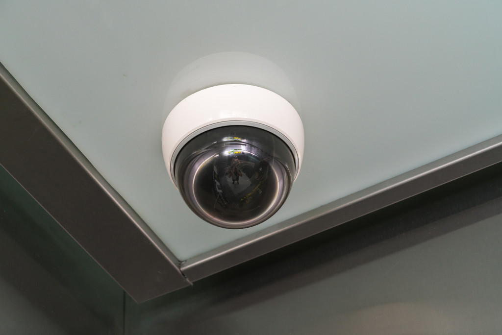 A security camera on the ceiling
