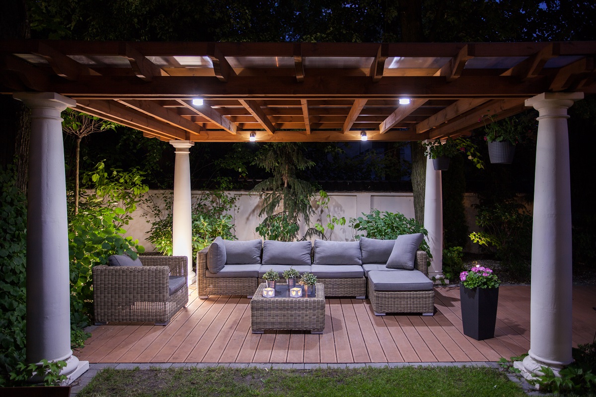 outdoor lighting in a cozy seating area